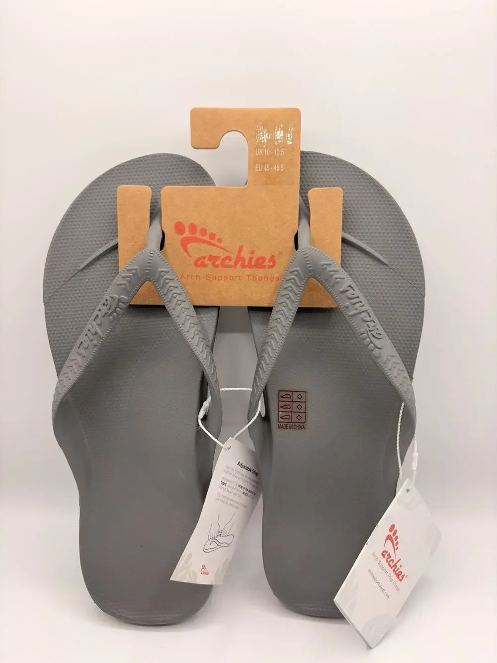 Archies Flip Flops Sandals Unisex Sz US M 11 W 12 Charcoal Gray Arch Support NWT